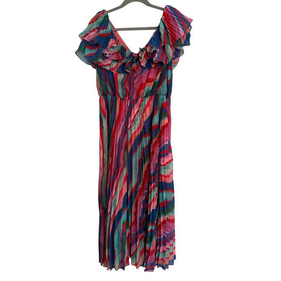 Amur Women's Multicolor Luisa Pleated Striped Midi Dress Size 12 sold out online - Picture 4 of 10